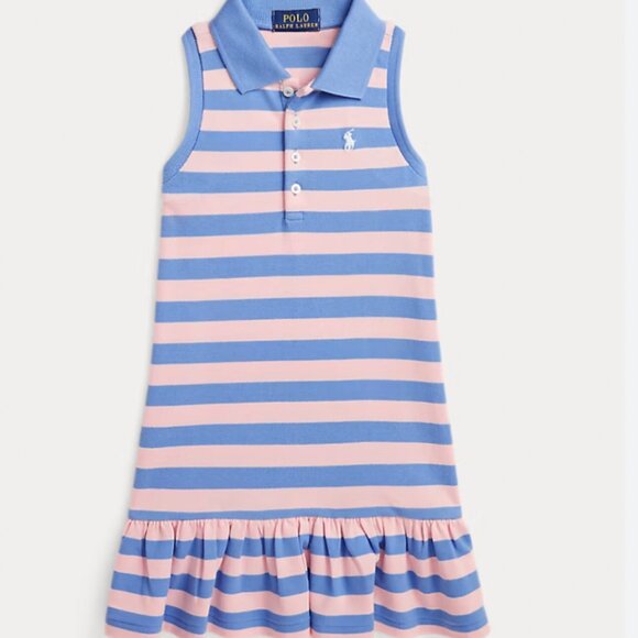Ralph Lauren Other - Ralph Lauren Girls Striped Stretch Mesh Polo Dress Drop Waist Blue Pink M NWOT
